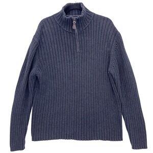 Great Northwest Grey Quarter Zip Sweater L Ribbed Cotton Mock Neck Pullover